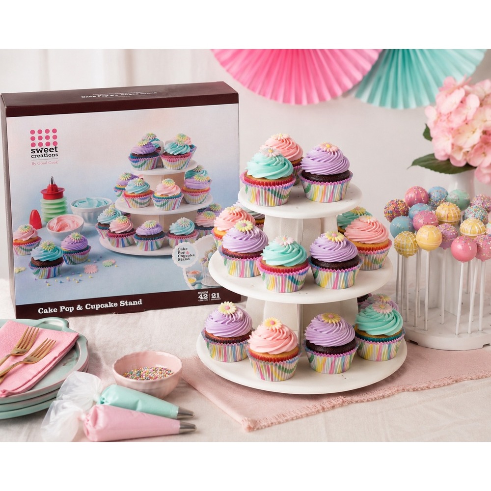 Sweet Creations by Good Cook Cake Pop and Cupcake Stand 3 Tier White Plastic - Picture 2 of 8